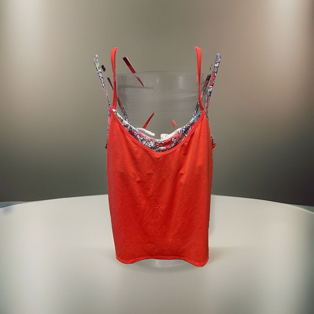 Lucky In Love Strappy Tennis Tank Coral With Floral Palms Bralette L 12 Active